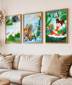 Art pour enfants avec des dragons et des éléments naturels dans un ton joyeux