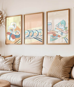 Ensemble d'art de sushi au design minimaliste dans un style aquarelle