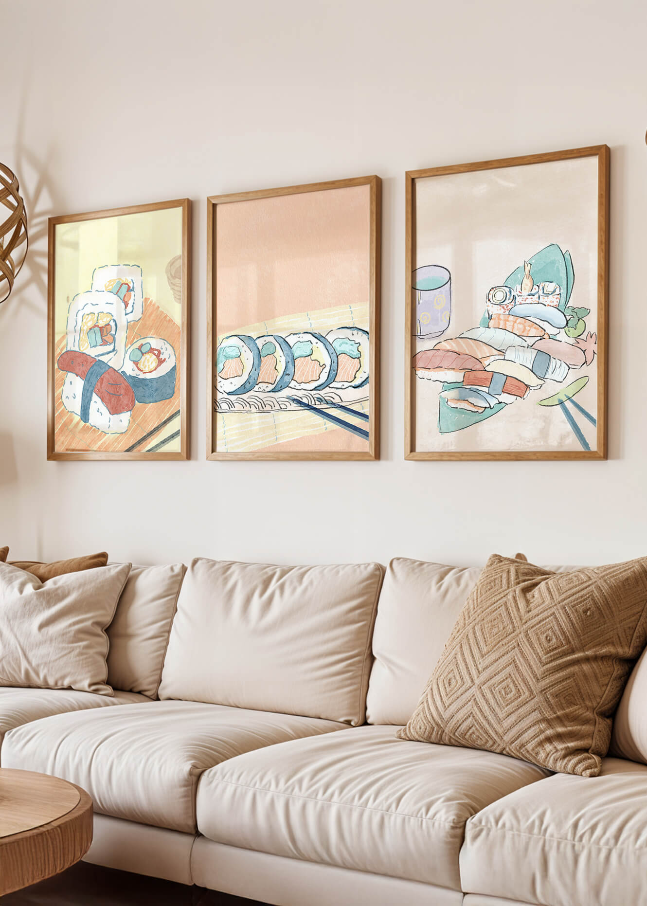 Ensemble d'art de sushi au design minimaliste dans un style aquarelle