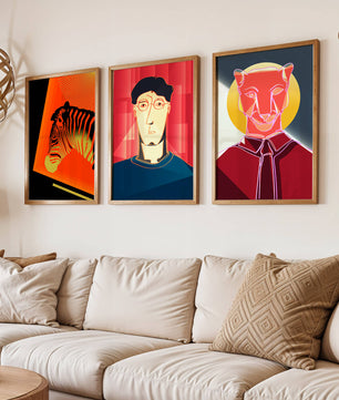 Art moderne avec zèbre, portrait géométrique et panthère
