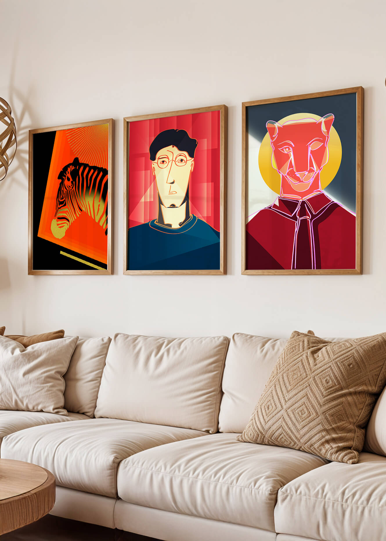 Art moderne avec zèbre, portrait géométrique et panthère