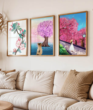 Ensemble d'Impressions Artistiques avec Arbres en Fleurs