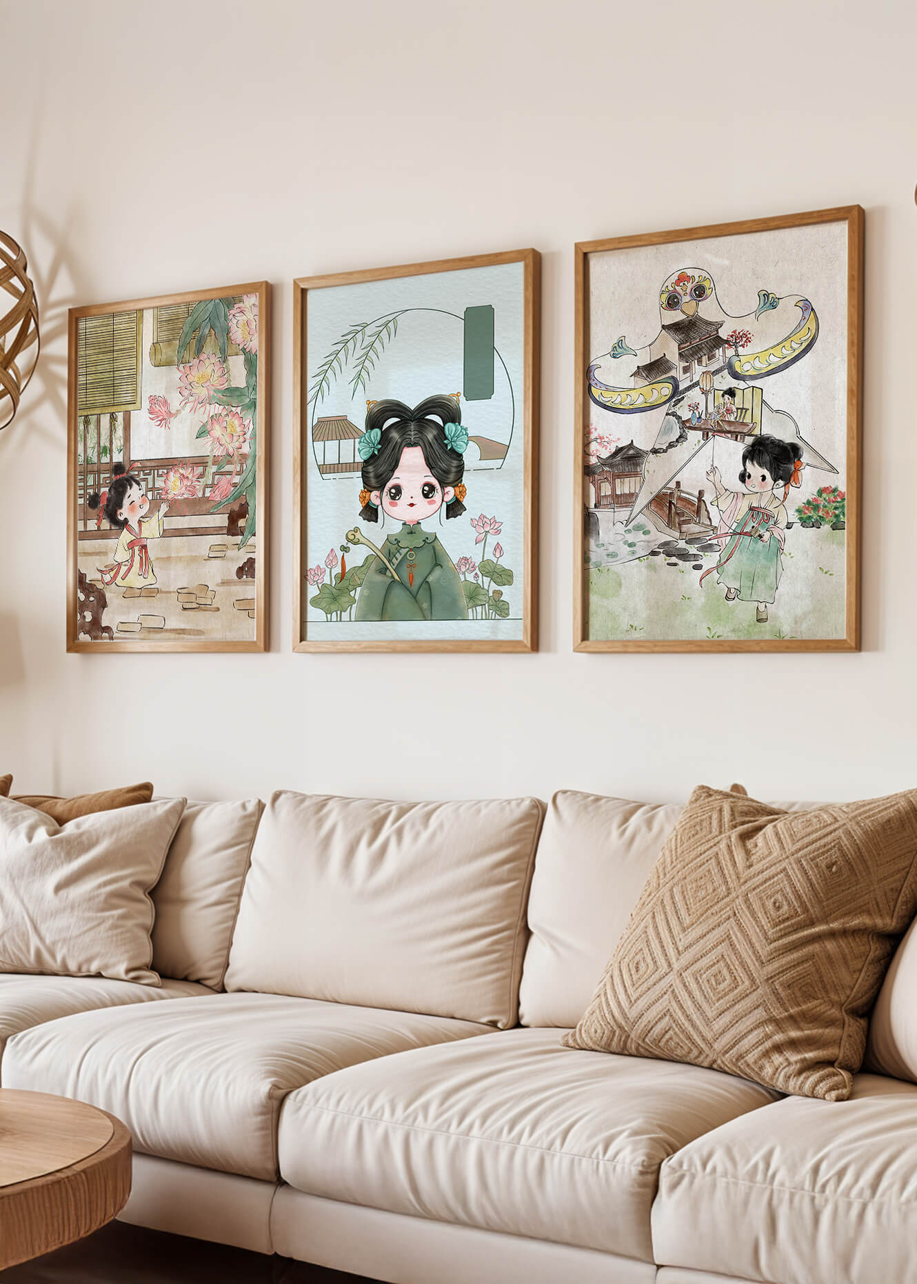 Illustrations de style oriental avec des personnages enfantins