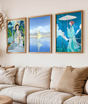 Décoration artistique de style oriental avec trois œuvres