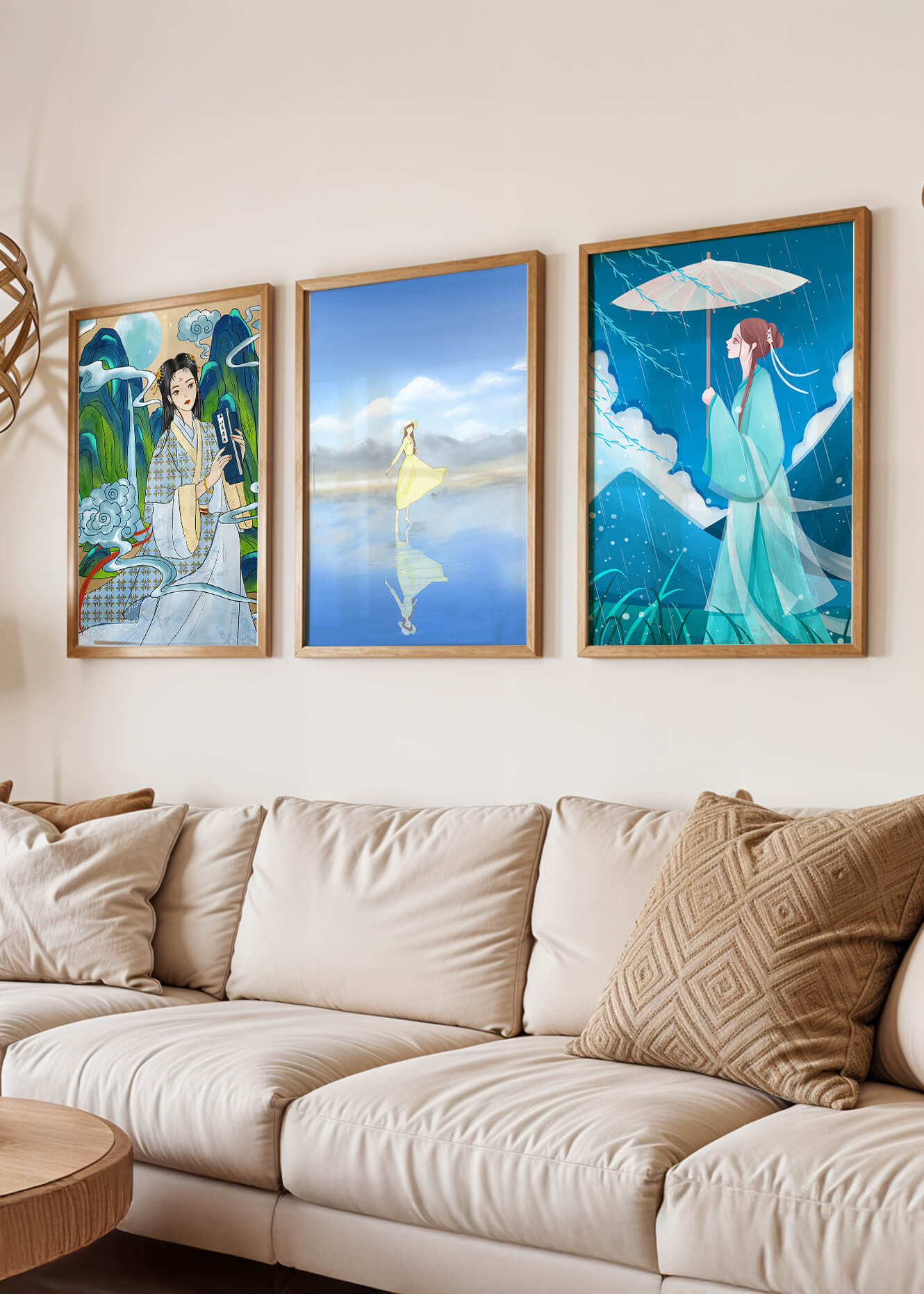 Decoración De Arte De Estilo Oriental Con Tres Obras