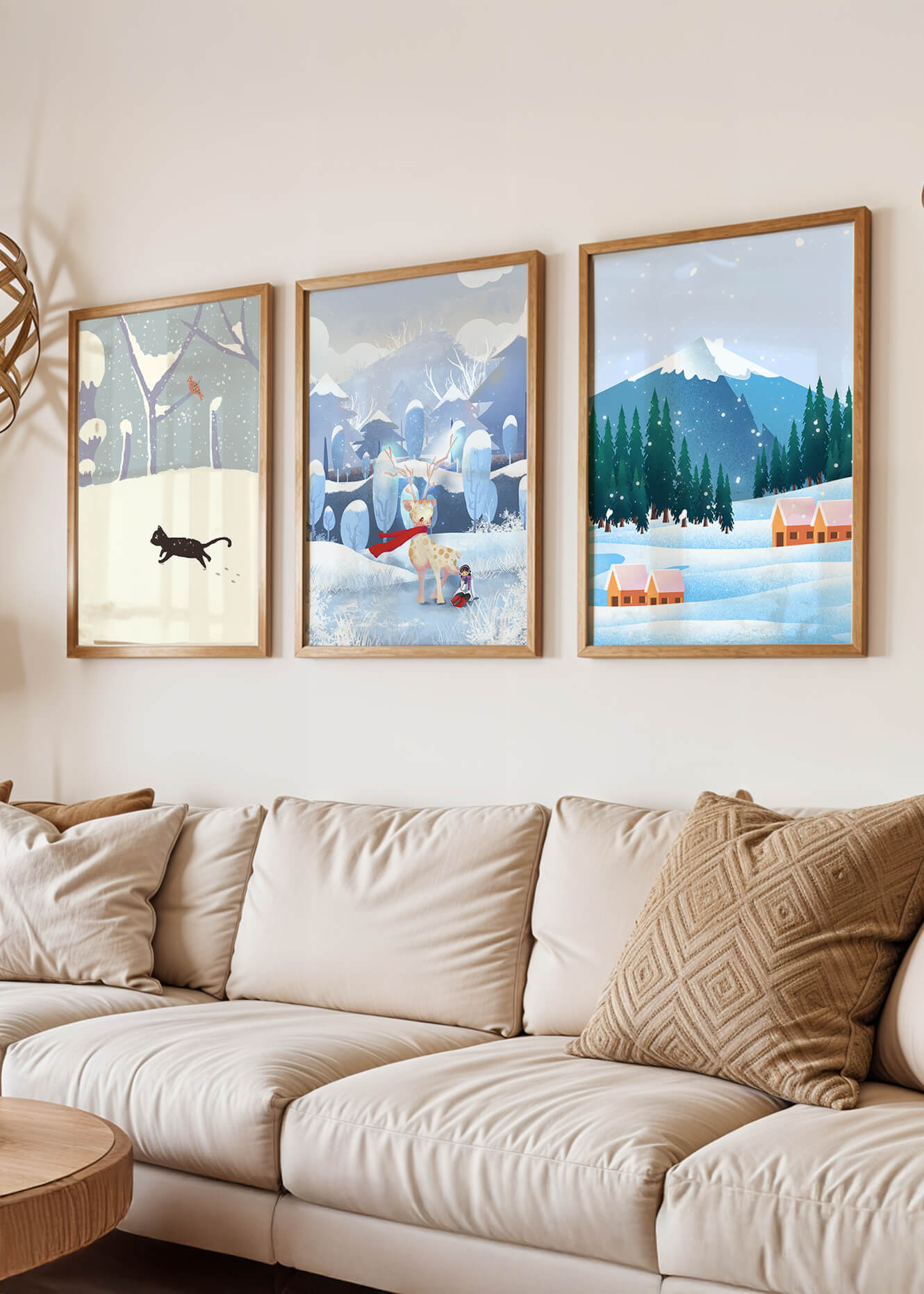 Conjunto de Ilustraciones Invernales con Animales y Paisajes