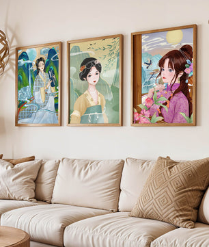Ensemble d’illustrations de femmes asiatiques avec des éléments naturels