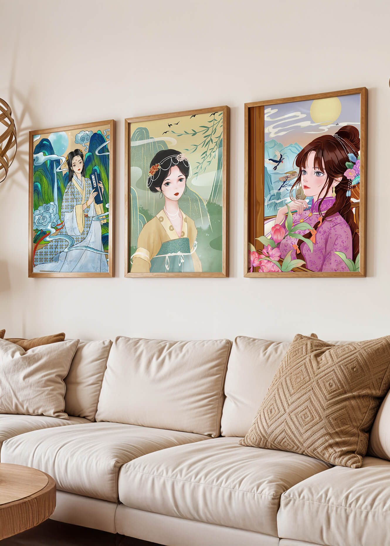 Conjunto de Ilustraciones de Mujeres Asiáticas con Elementos Naturales