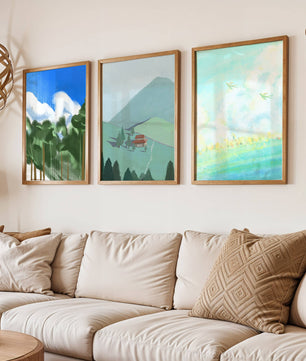 Jeu de trois œuvres d'art de paysage moderne sans cadre