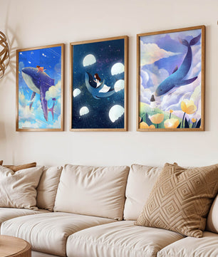 Impressions artistiques de baleines dans un style fantastique