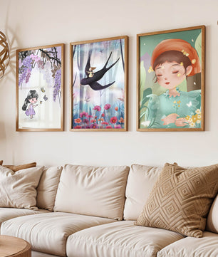 Décoration pour enfants : ensemble d'illustrations de filles et de nature