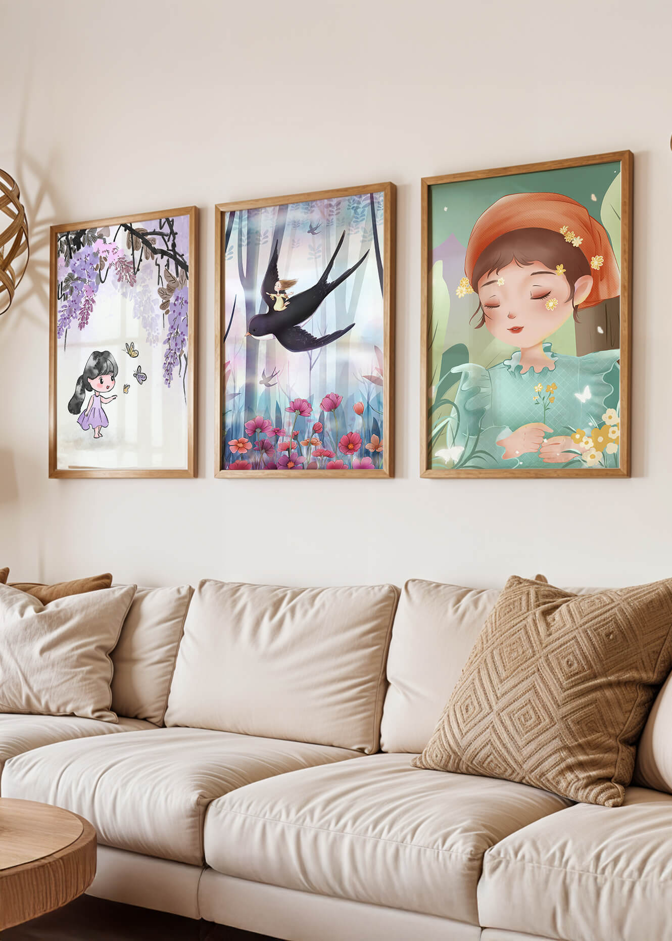 Décoration pour enfants : ensemble d'illustrations de filles et de nature