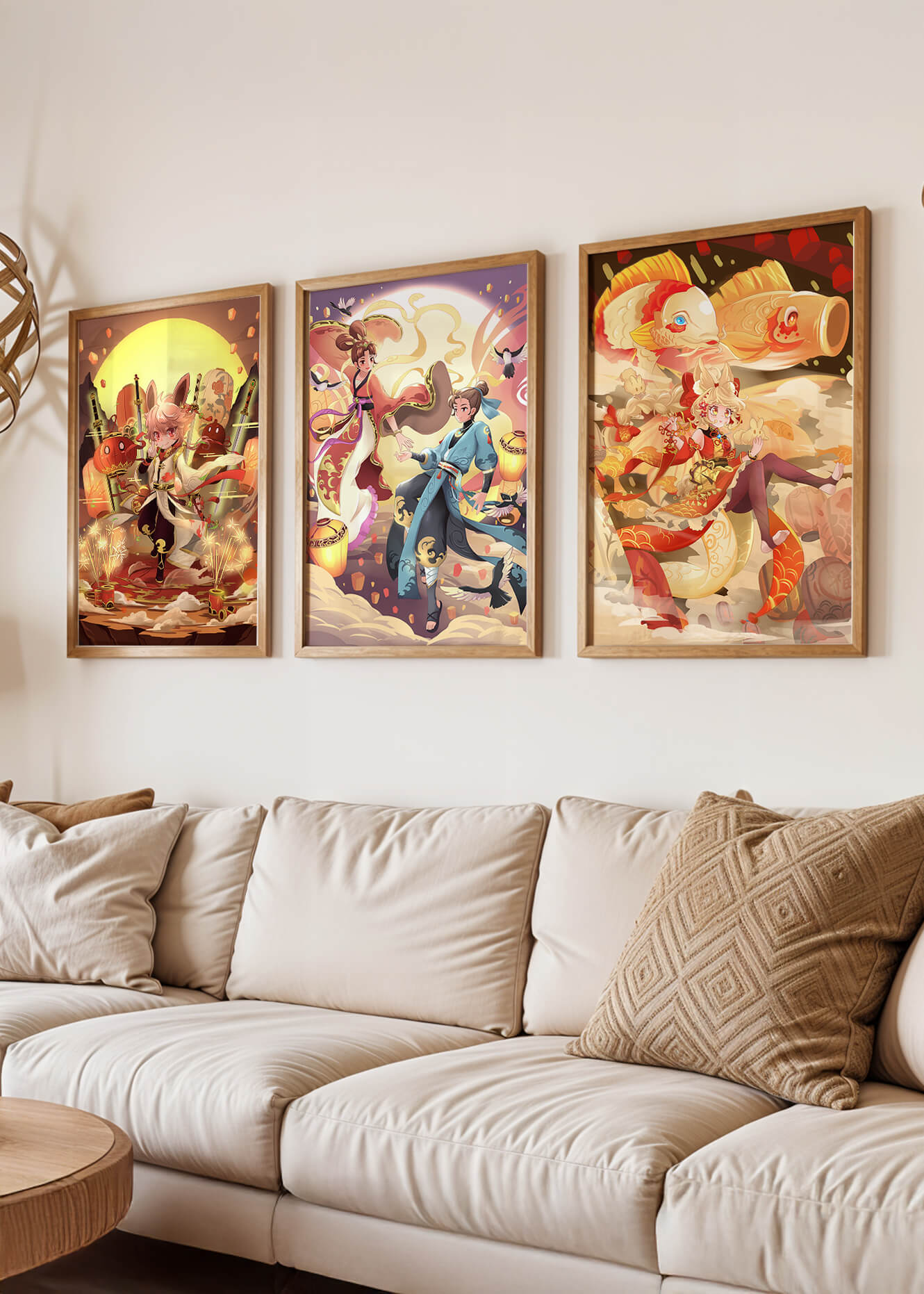 Triptyque d'art fantastique avec personnages imaginaires