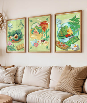 Arte de Comida Tradicional en Estilo Oriental con Motivos Culinarios