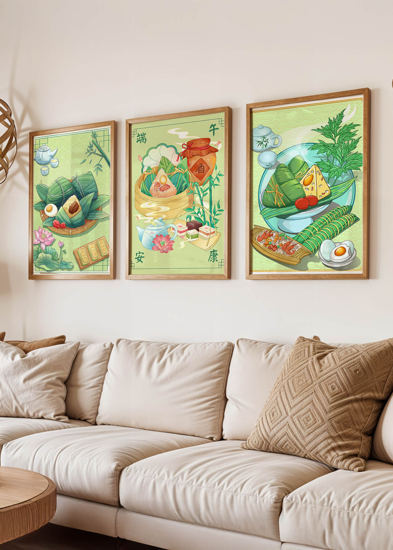 Arte de Comida Tradicional en Estilo Oriental con Motivos Culinarios