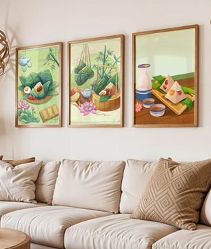 Tableaux d'art inspirés de la culture orientale avec des motifs de nourriture et de nature