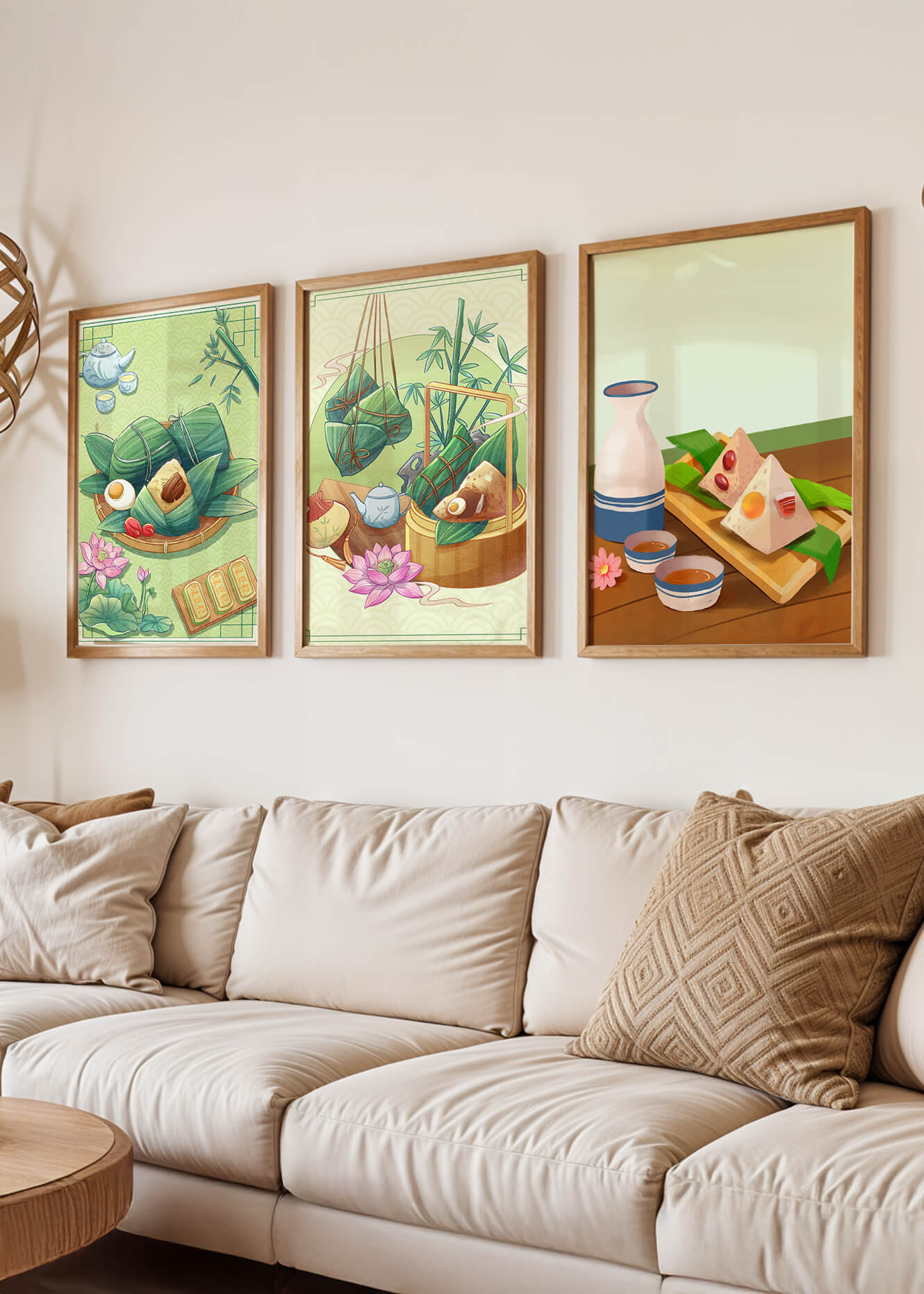 Tableaux d'art inspirés de la culture orientale avec des motifs de nourriture et de nature