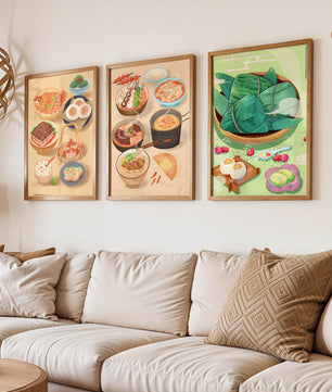 Illustrations de plats orientaux dans un style contemporain