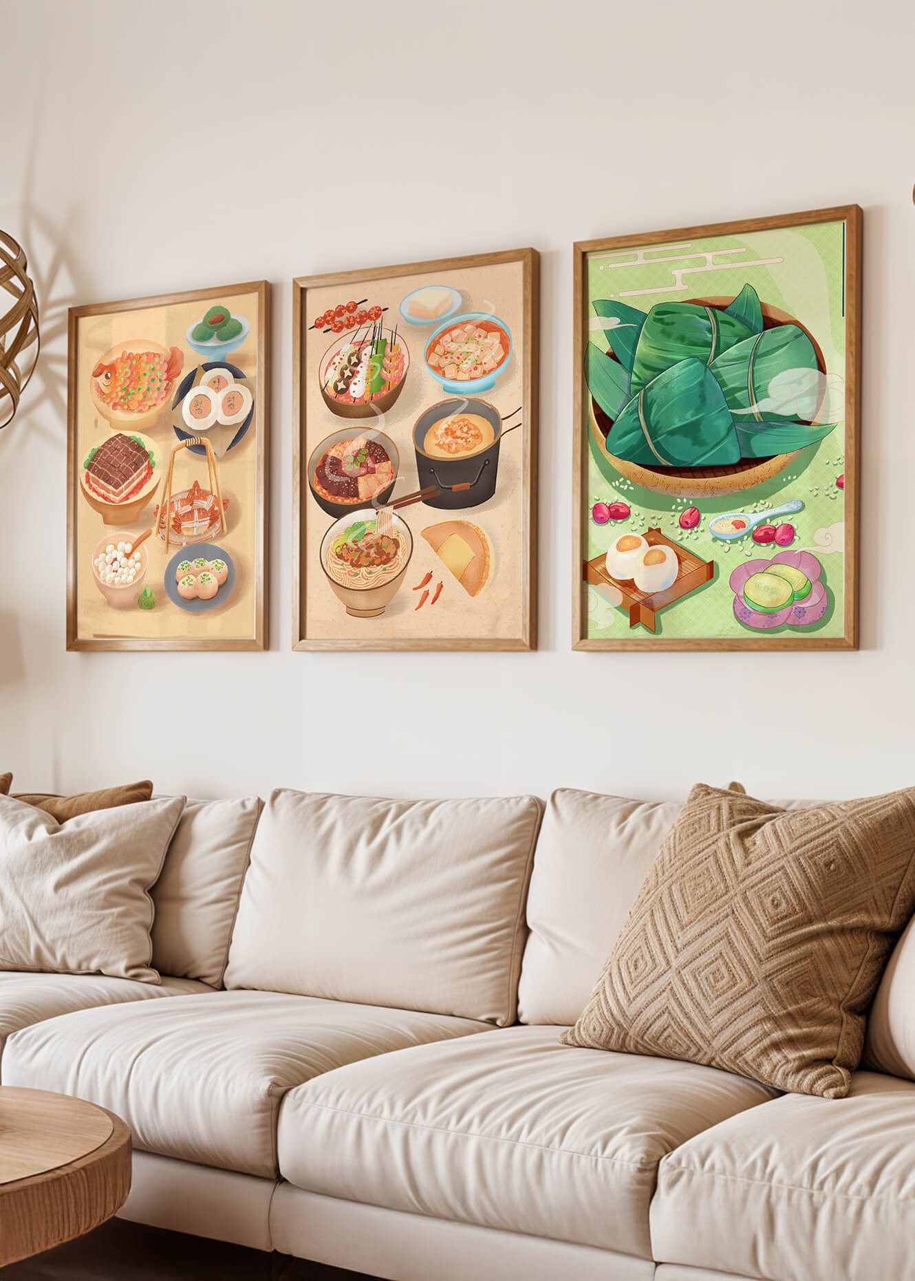 Ilustraciones de Comidas Orientales en Estilo Contemporáneo