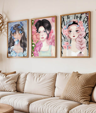 Arte De Mujeres Con Flores En Lienzos De Alta Calidad
