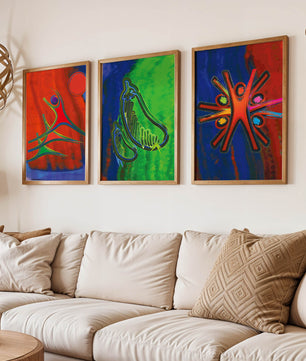 Conjunto de Tres Obras de Arte Abstracto con Elementos en Colores Vibrantes