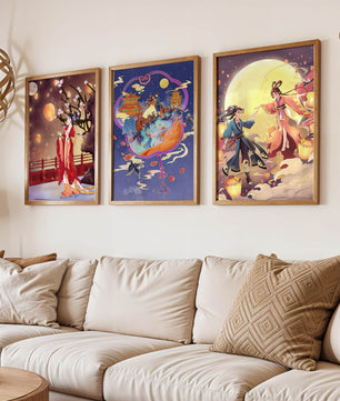 Satz asiatischer Illustrationen im kulturellen Stil