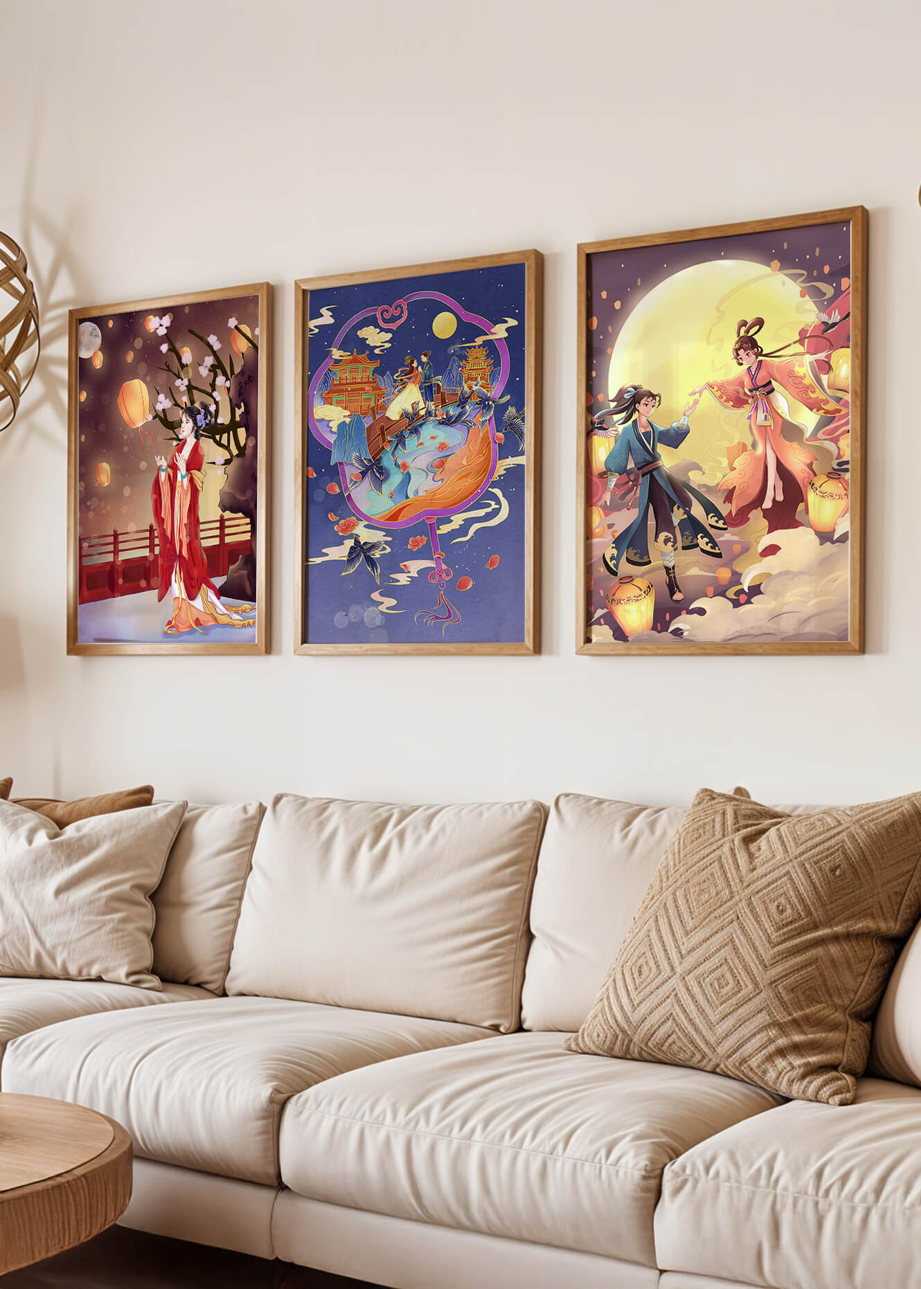 Satz asiatischer Illustrationen im kulturellen Stil