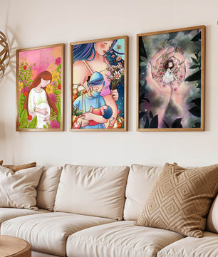Art moderne de mères et de nature en couleurs vibrantes