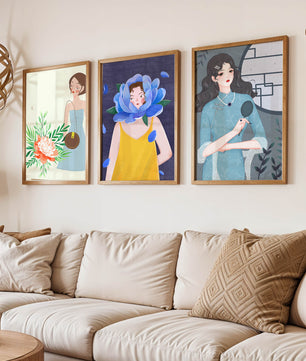 Tableaux modernes avec illustrations artistiques féminines dans un style coloré