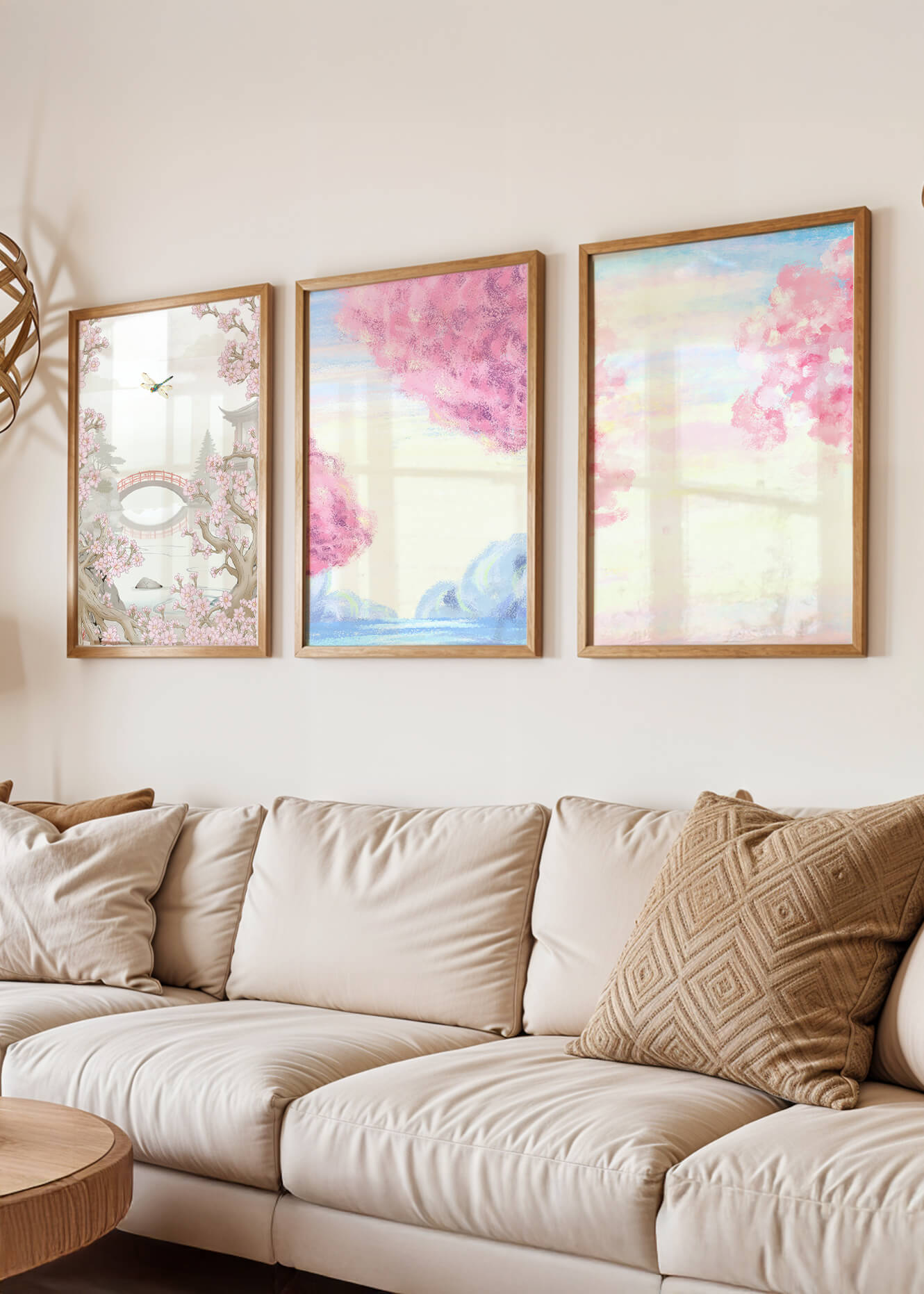 Imágenes Decorativas de Paisajes Florales y Puente de Madera en Primavera