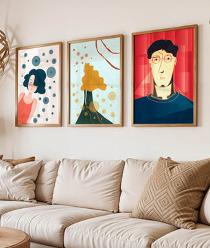 Triptyque d'art moderne avec impressions originales colorées