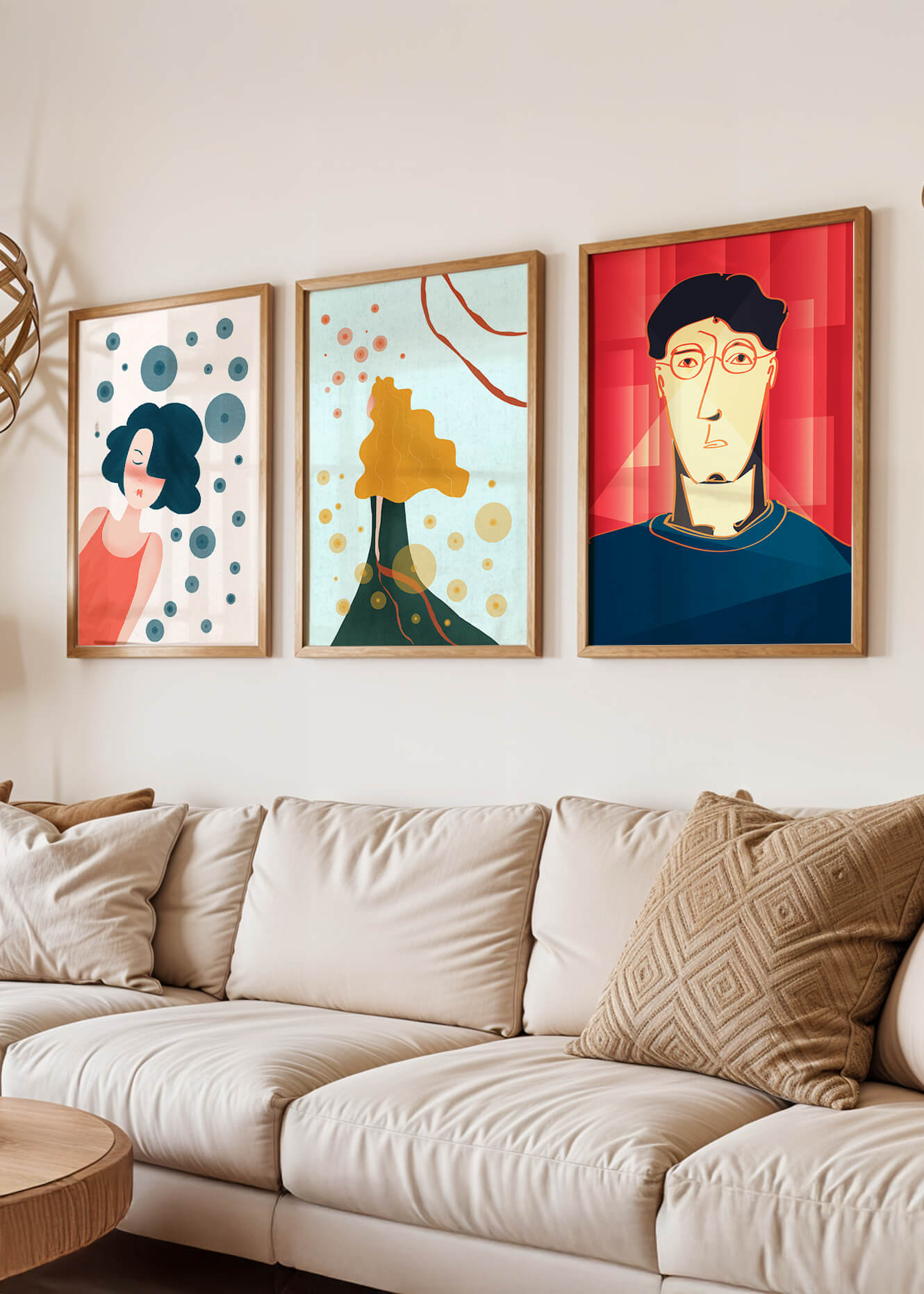 Triptyque d'art moderne avec impressions originales colorées