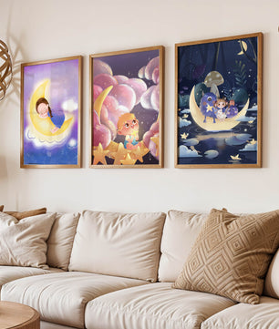 Ensemble de tableaux pour enfants avec lune et étoiles