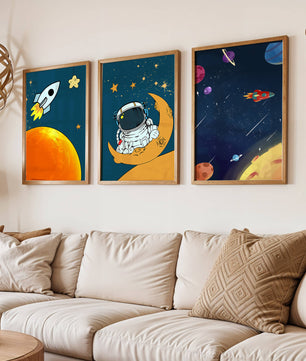 Ensemble d’images d’espace avec astronaute et fusée
