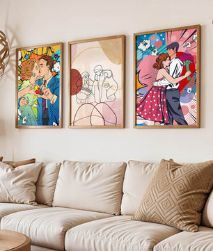 Ensemble d’œuvres d’art de couples en style Pop Art et ligne