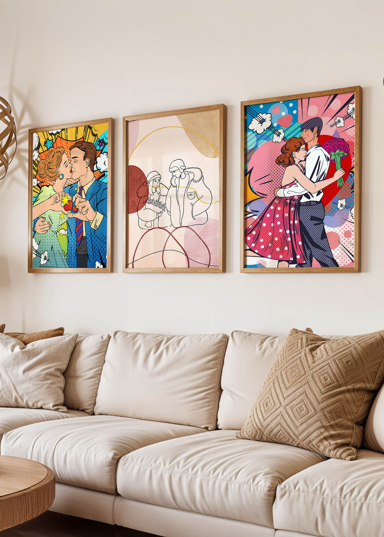 Conjunto De Obras De Arte De Parejas En Estilo Pop Art Y Línea