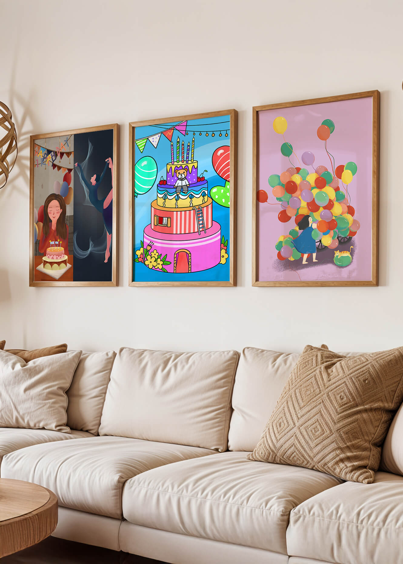 Images de célébration d'anniversaire avec gâteaux et ballons sans cadre