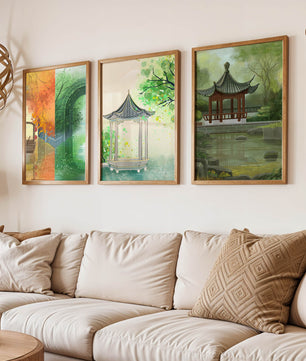 Art de paysages orientaux avec des éléments architecturaux