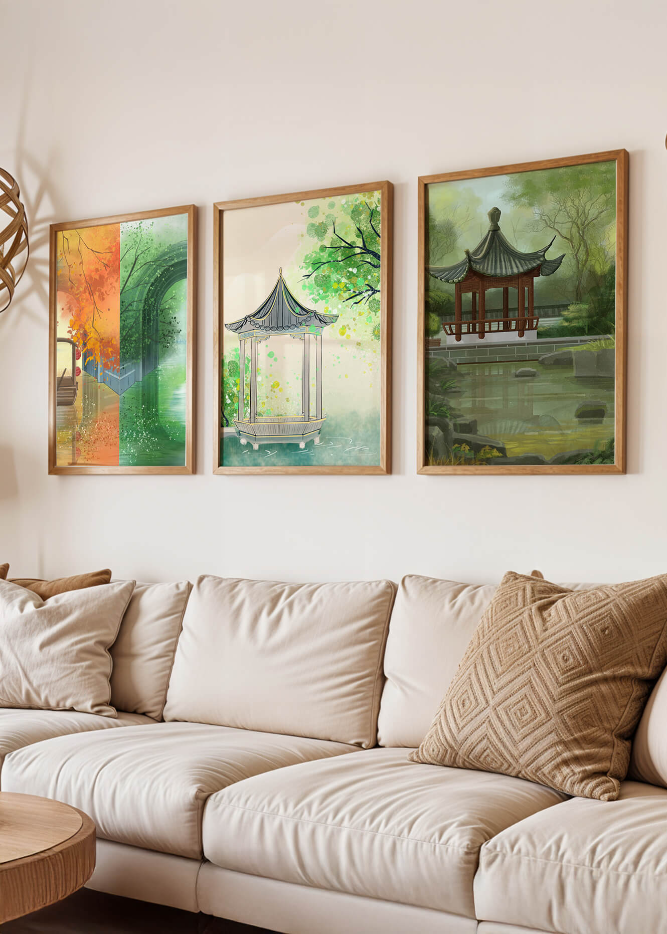 Art de paysages orientaux avec des éléments architecturaux