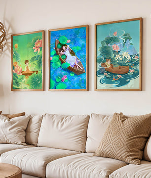 Art des enfants dans des bateaux avec des fleurs et de l'eau