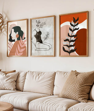Triptyque d'art minimaliste dans des tons terreux