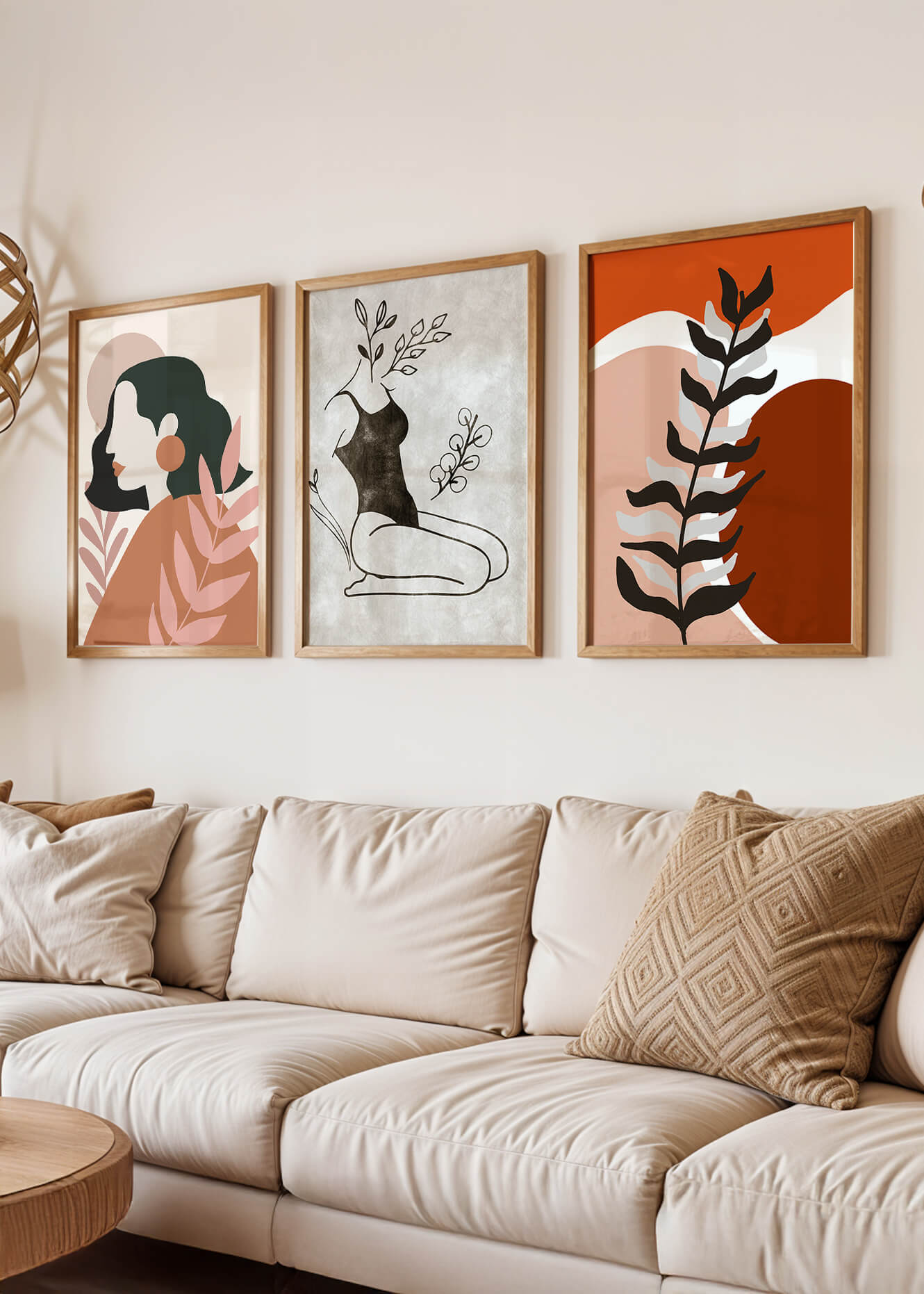 Triptyque d'art minimaliste dans des tons terreux