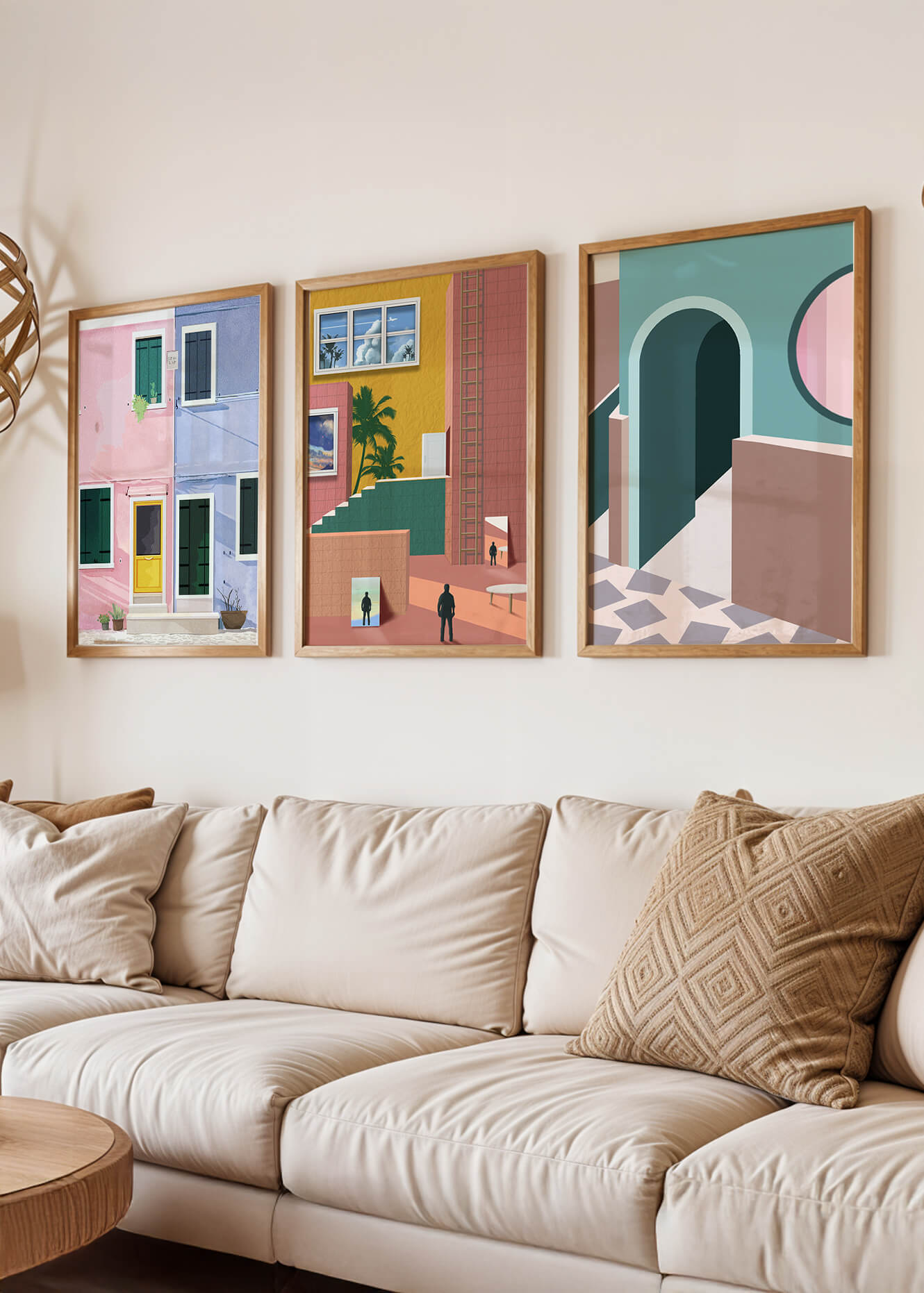 Conjunto De Cuadros Modernos Con Arquitectura Colorida