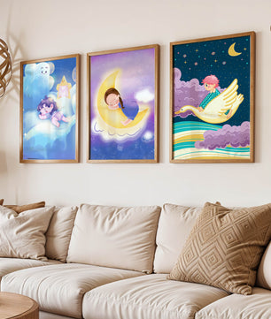 Affiches pour enfants de ciel nocturne avec des enfants endormis