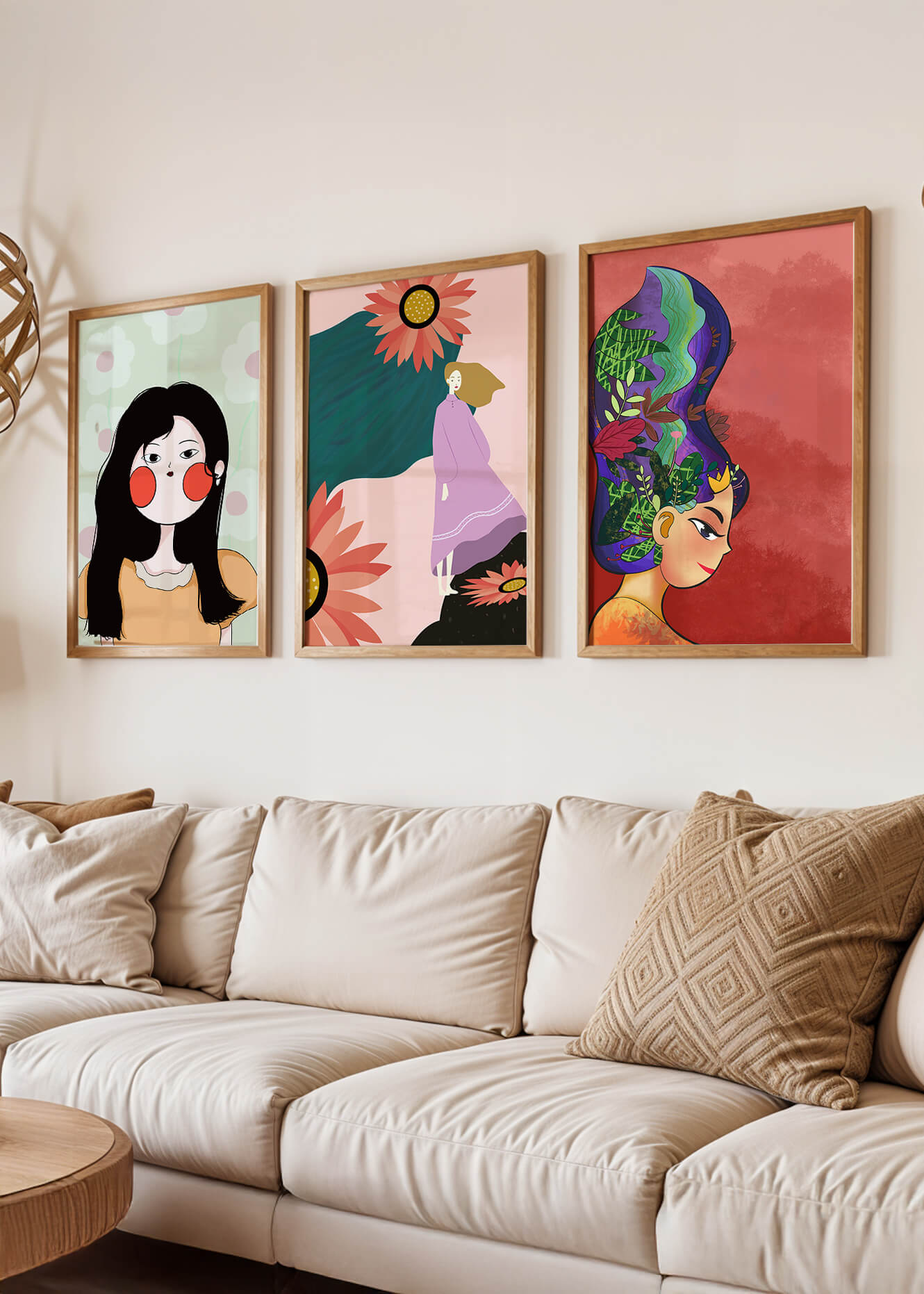 Ensemble de trois œuvres d’art modernes au style coloré