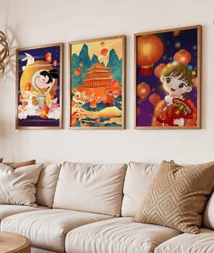 Imágenes Artísticas Orientales con Linternas y Figuras Tradicionales