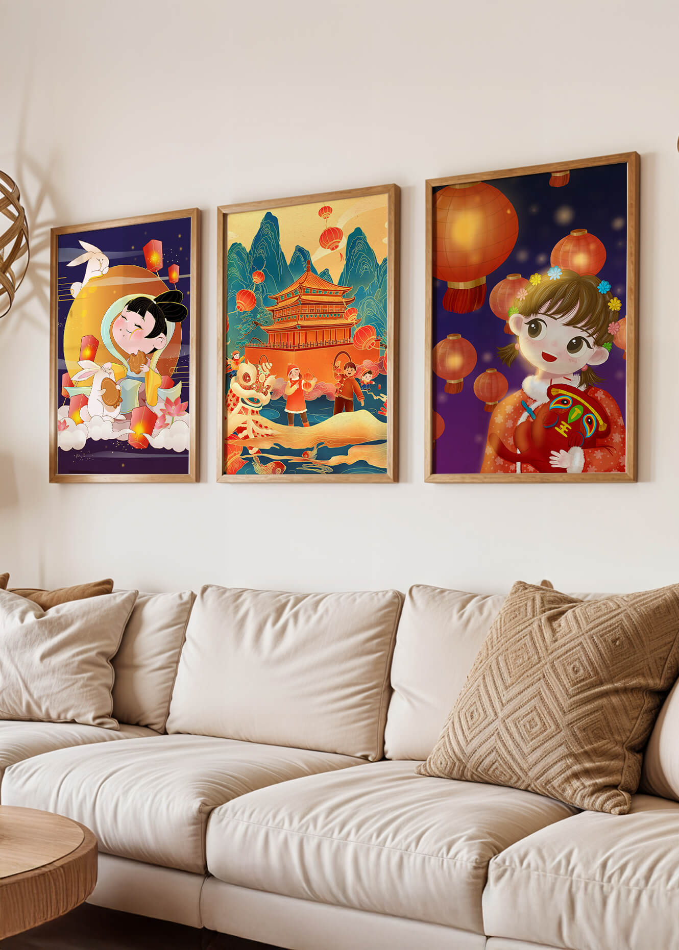 Imágenes Artísticas Orientales con Linternas y Figuras Tradicionales