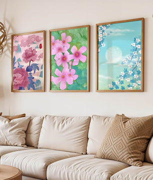 Buntes florales Triptychon mit Naturinspirationen