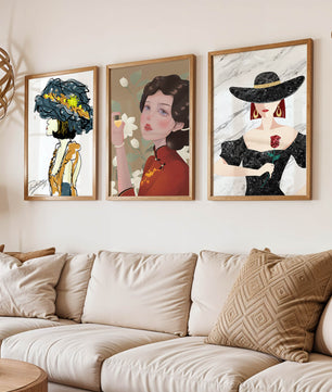 Set de Arte con Retratos de Mujeres en Estilo Clásico y Moderno
