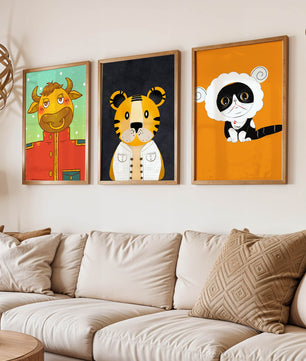 Arte de animales coloridos en estilo caricaturesco